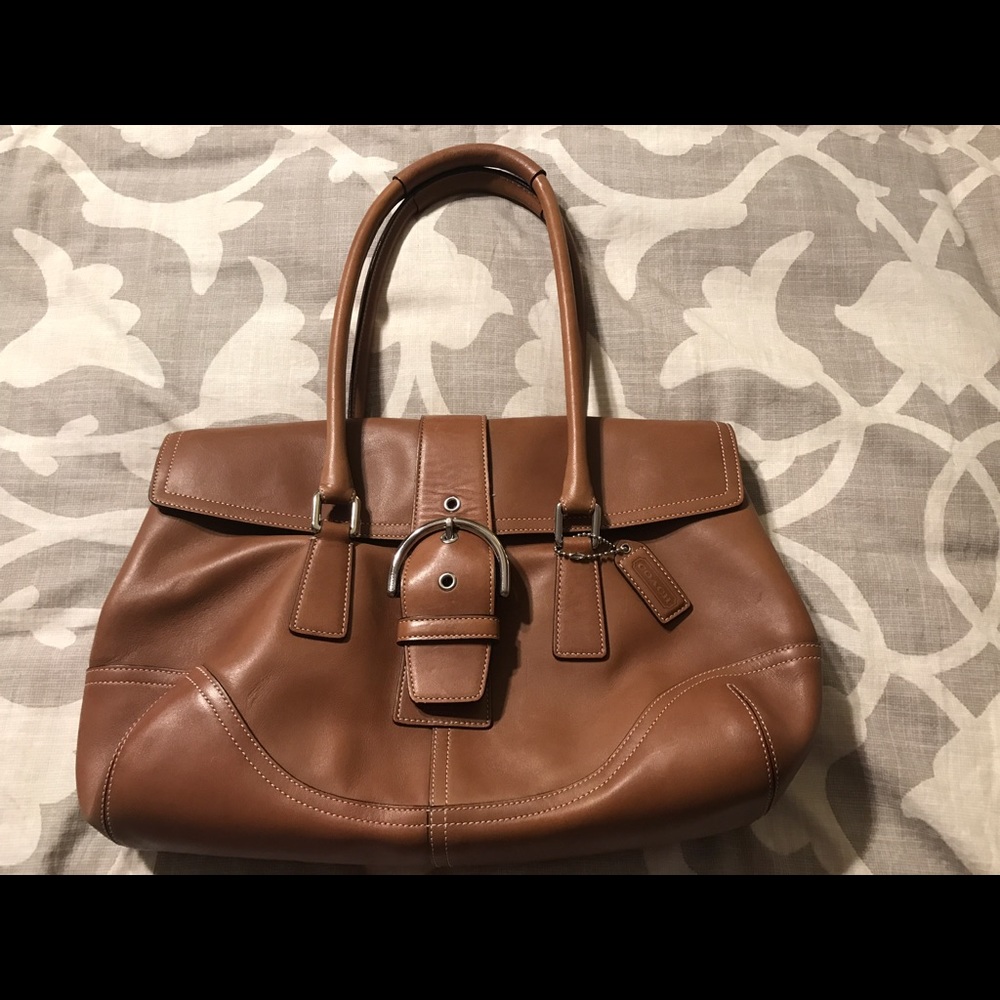 Coach Hampton Tan Leather Flap Satchel
