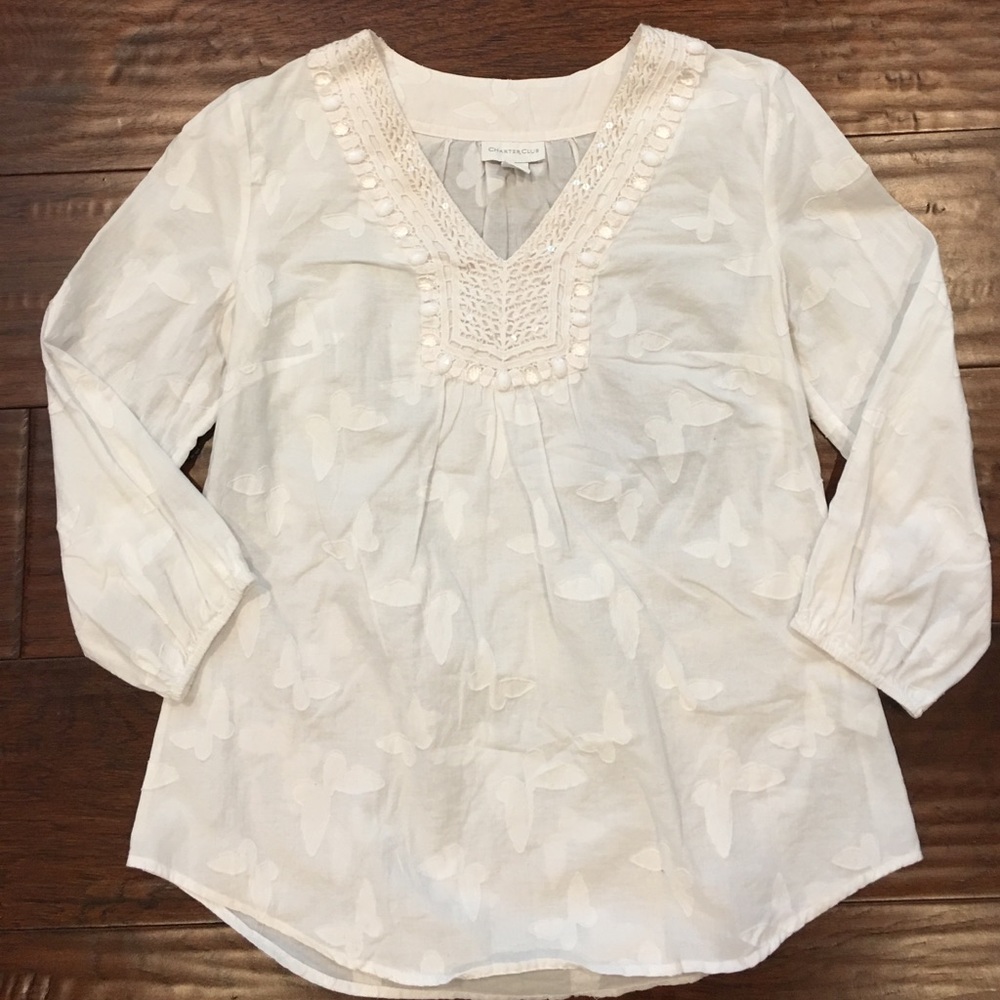 White Butterfly Detailed Charter Club Top
