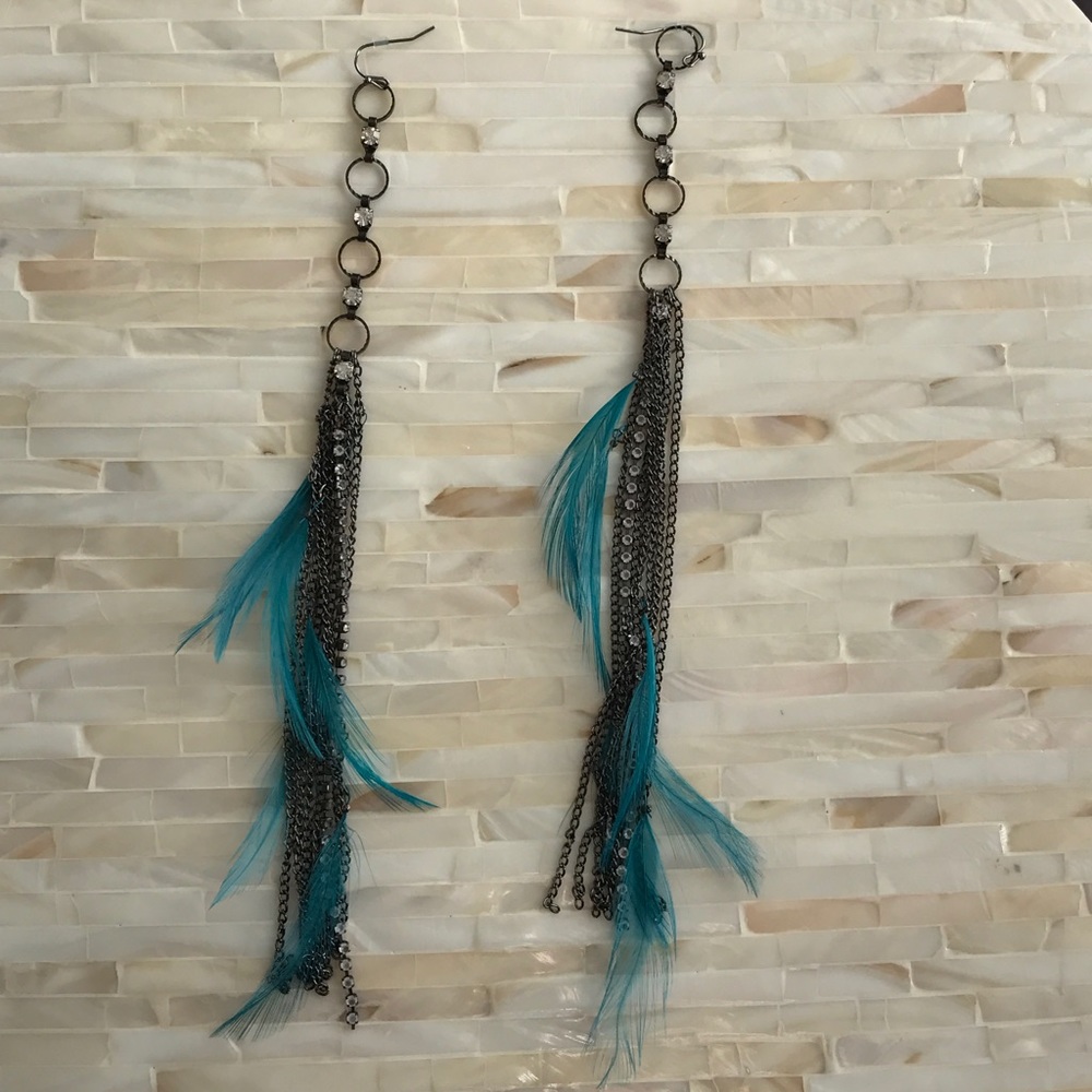 Bebe Long Feather Earrings