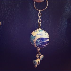 Ceramic Circle ball dangle Statement blue Keychain