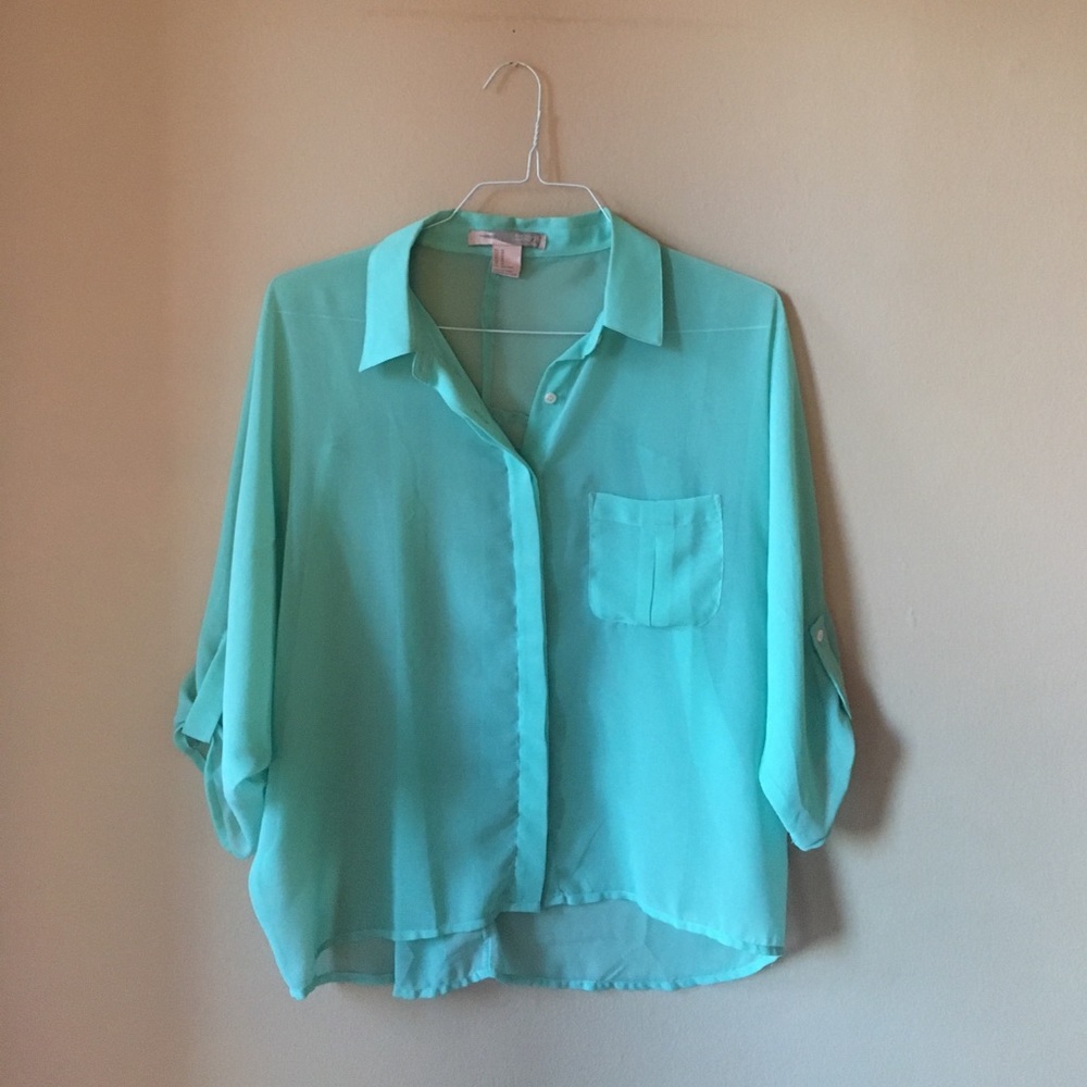 F21 - Mint Blue Button Up Chiffon Shirt