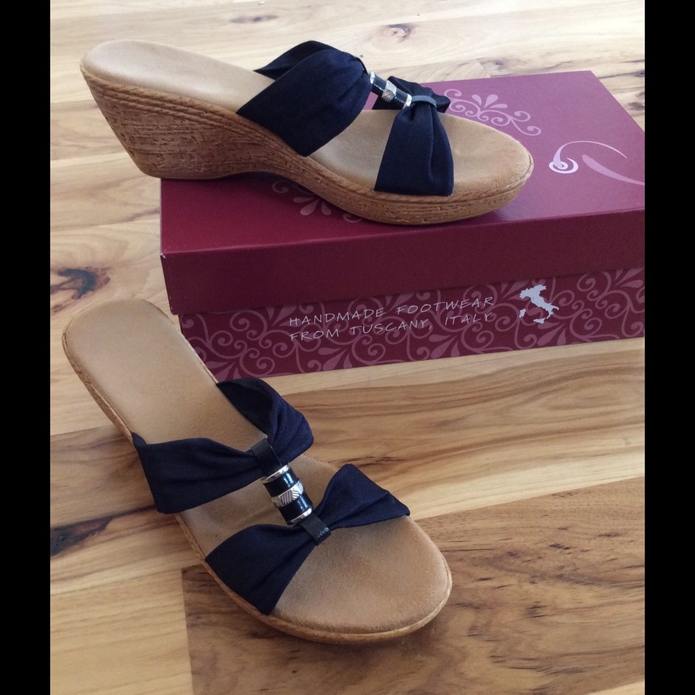 Italian shoemakers blue wedge sandals