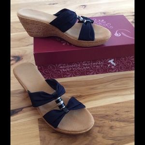Italian shoemakers blue wedge sandals