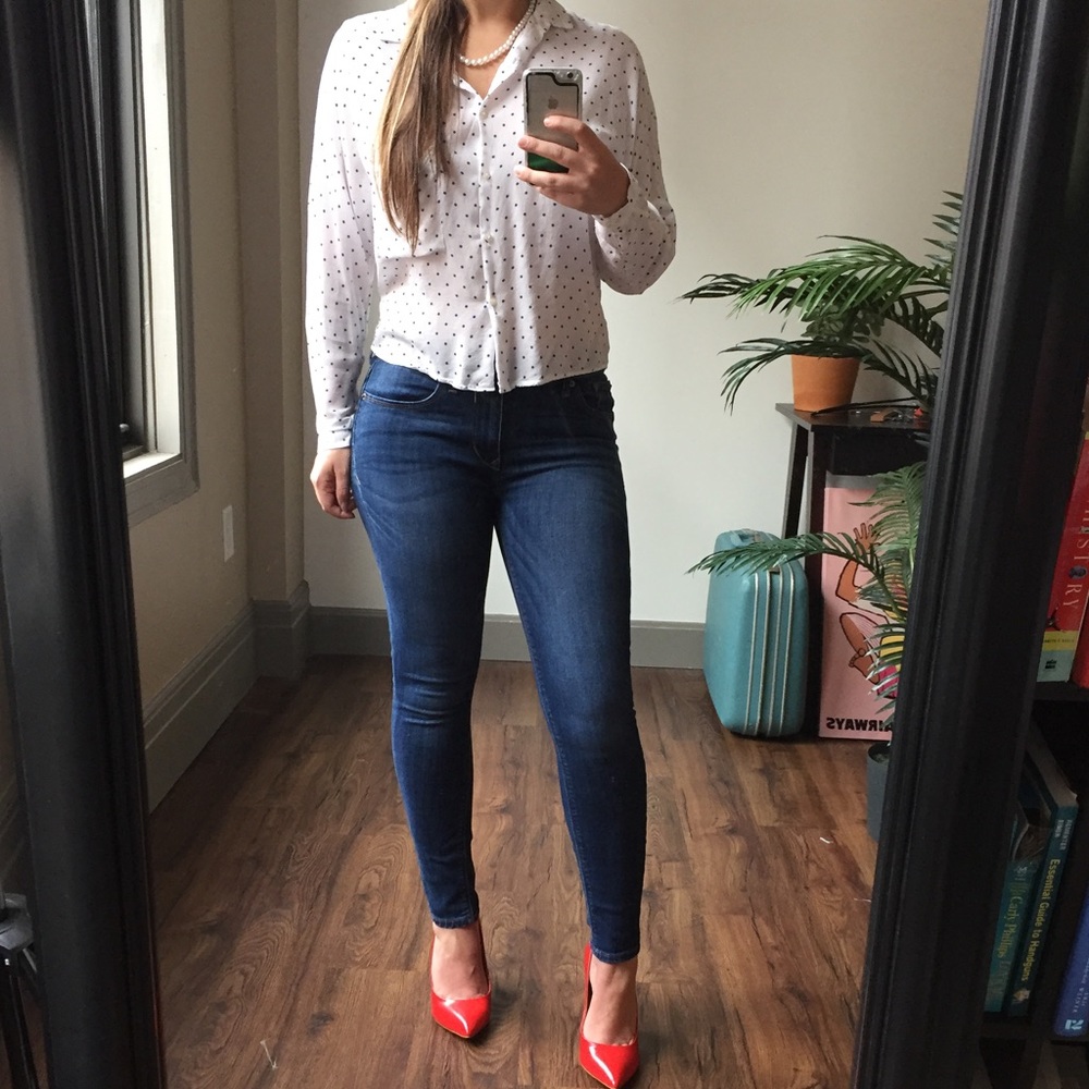 Zara Trafaluc Polka-Dot Oversized Button-Down Top