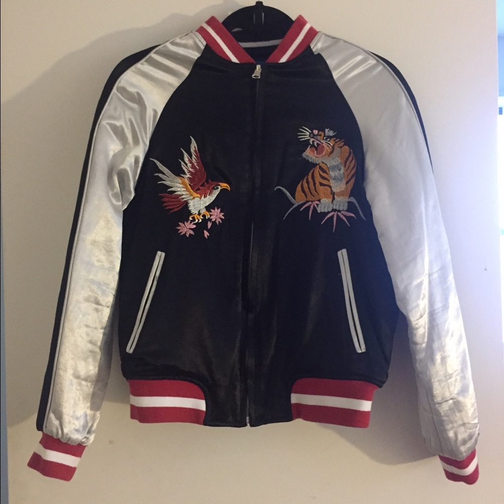 Reversible sateen bomber jacket