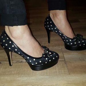 Guess Bow Black and White Polka Dot Platform Heels