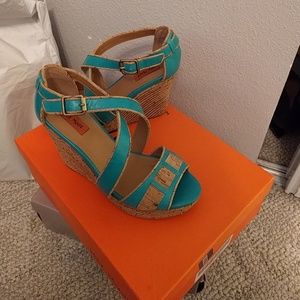 Miz Mooz turquoise wedges size 7
