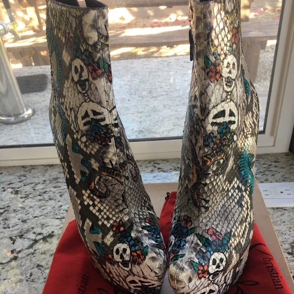 CHRISTIAN LOUBOUTIN Python Skull Booties 38.5 - Picture 3 of 7