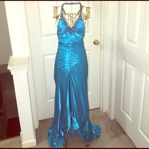 Cache cyan blue prom dress