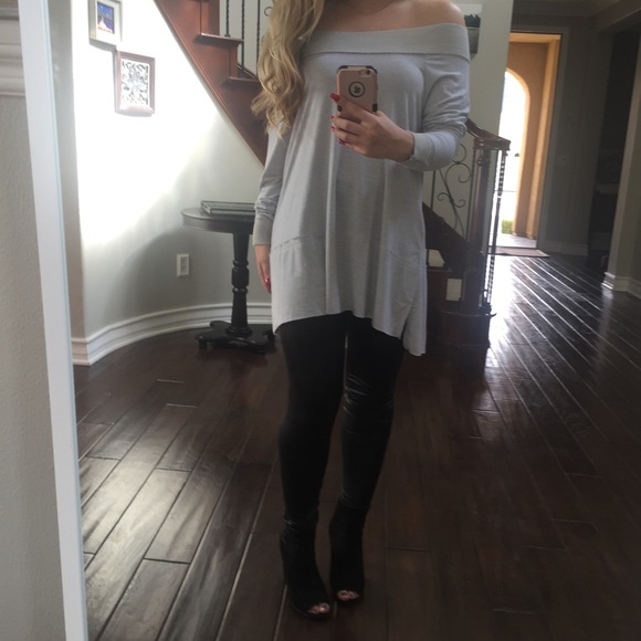 LAST//Light Heather Gray Off Shoulder Tunic - Picture 2 of 7