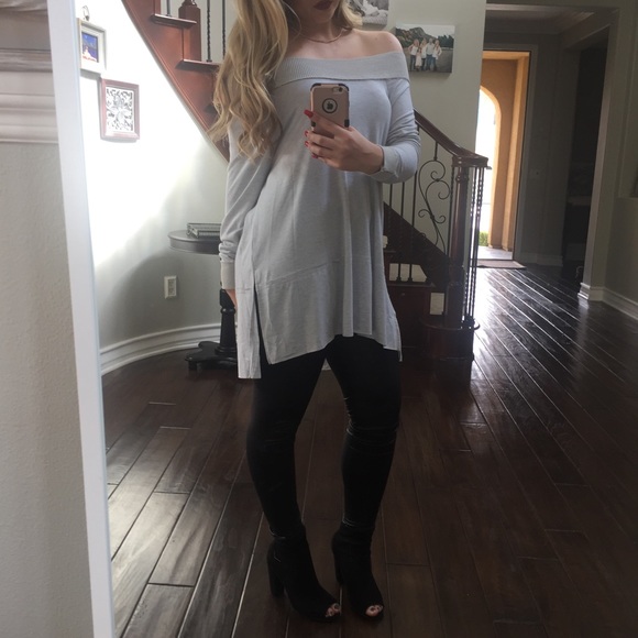 LAST//Light Heather Gray Off Shoulder Tunic - Picture 4 of 7