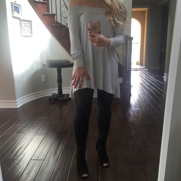 LAST//Light Heather Gray Off Shoulder Tunic - Picture 5 of 7