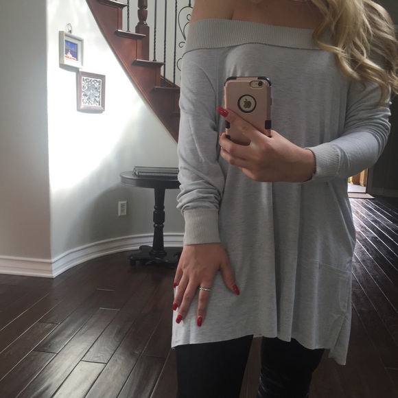 LAST//Light Heather Gray Off Shoulder Tunic - Picture 6 of 7
