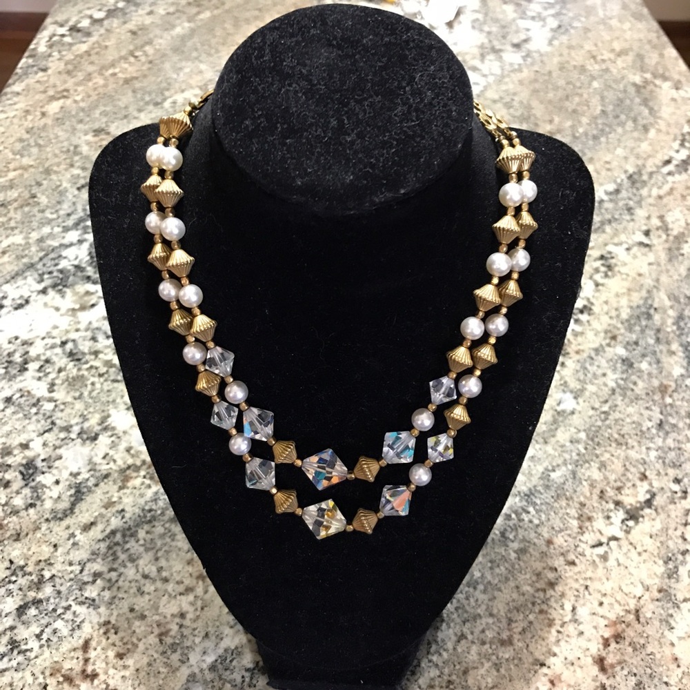 Vintage pearl, crystal & gold tone necklace