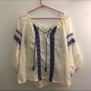 FOREVER 21 White and Blue Blouse