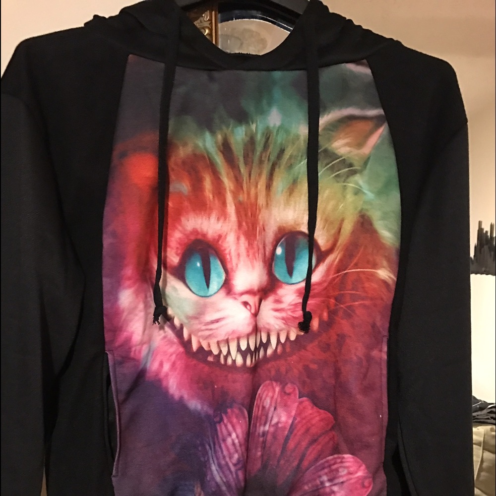 Chesire cat rainbow and black hoodie