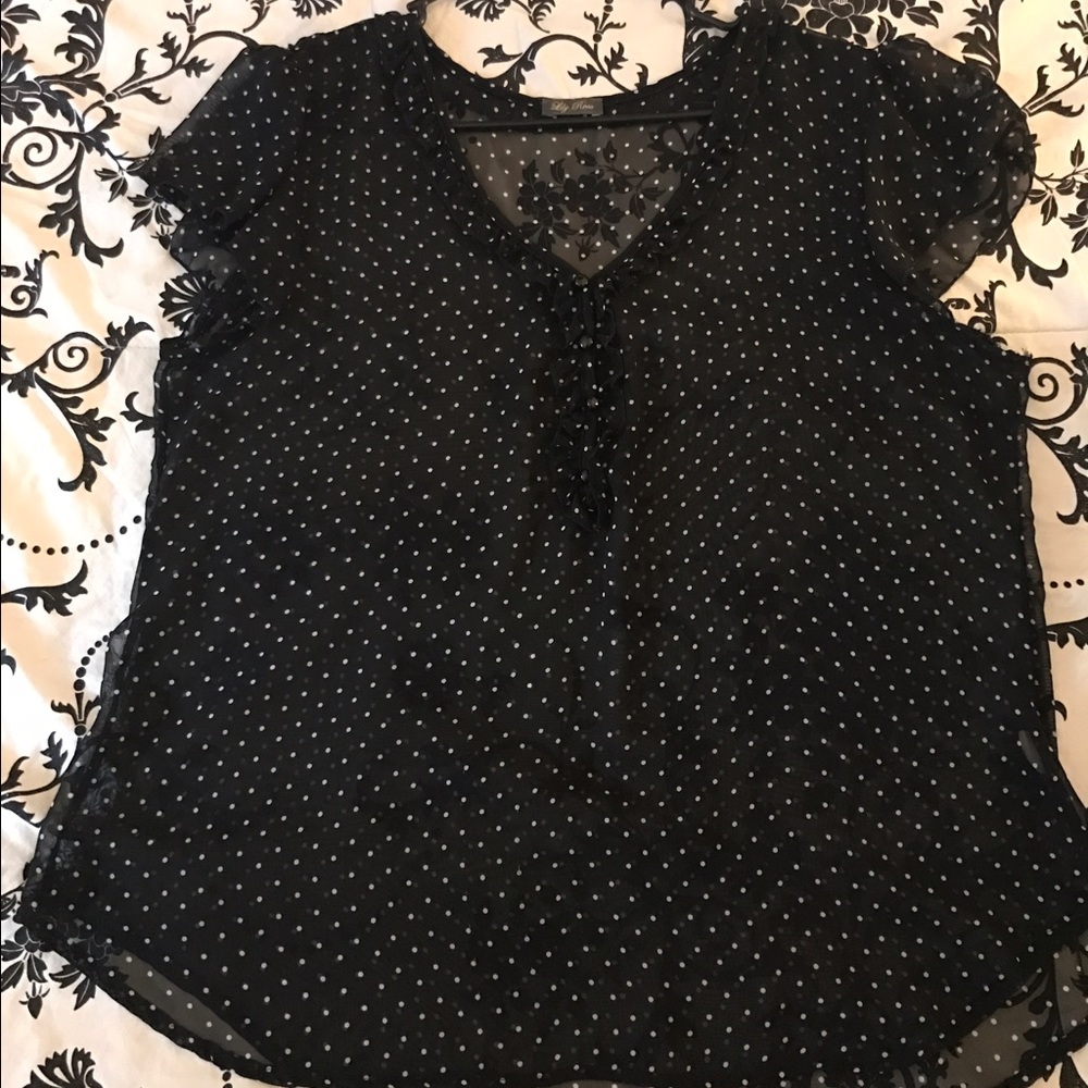 NWOT- Black polka dot blouse