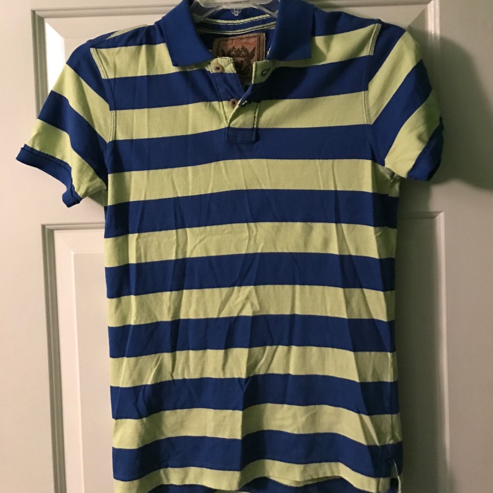 Blue and Green Striped Collared Shirt