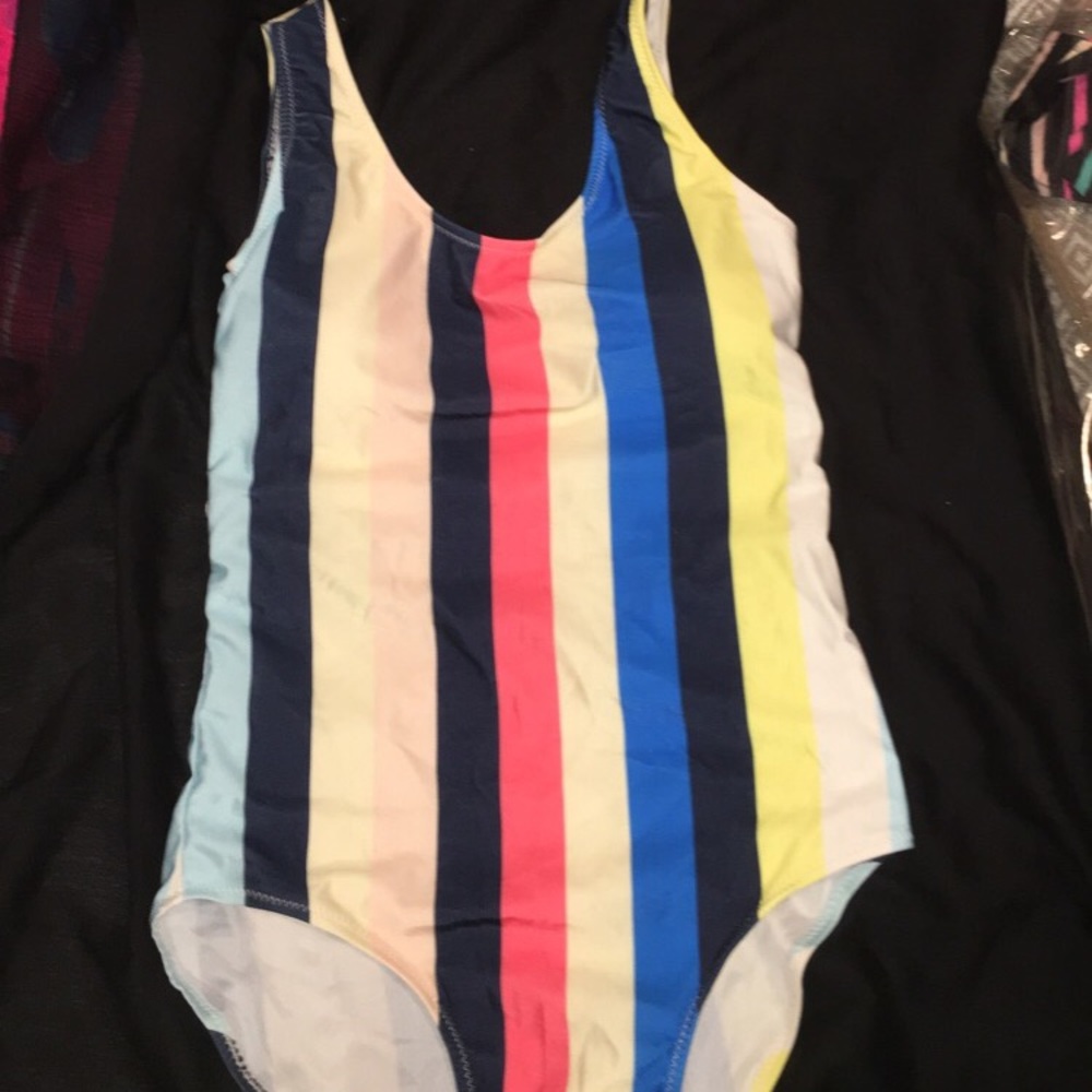 Bright striped low back one piece swimsuit