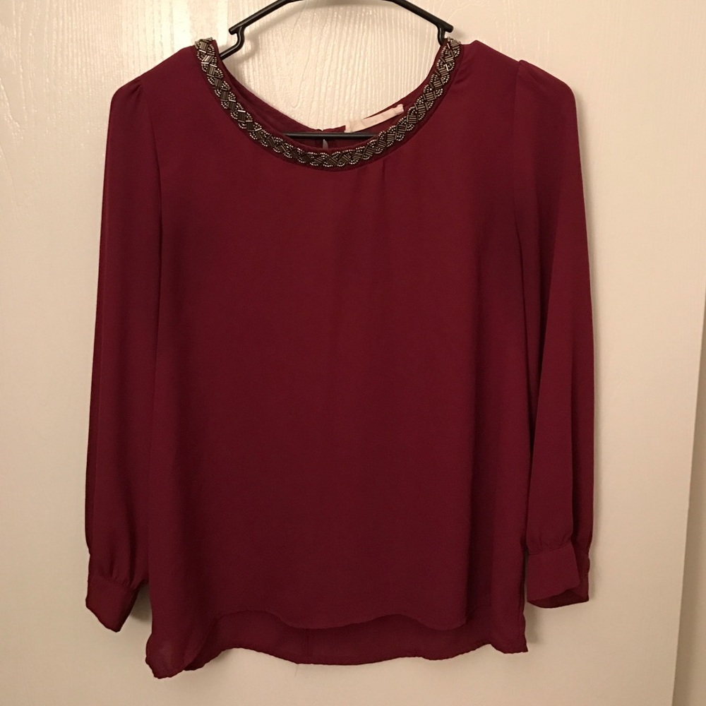 Maroon sheer top