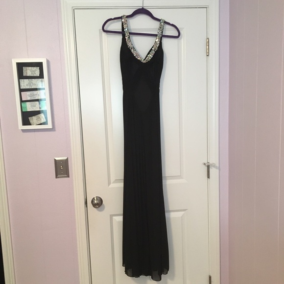 La Femme Black Prom Dress With Beaded Straps - Picture 4 of 8