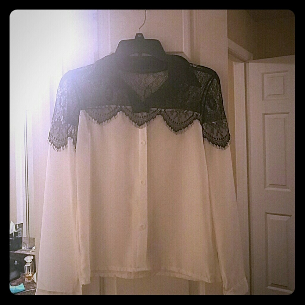 Satin and Lace White and Black Shirt
