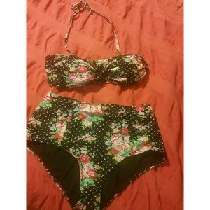 Black floral high waisted bikini