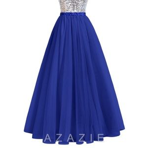 Bridesmaid Royal blue azazie full length shirt.