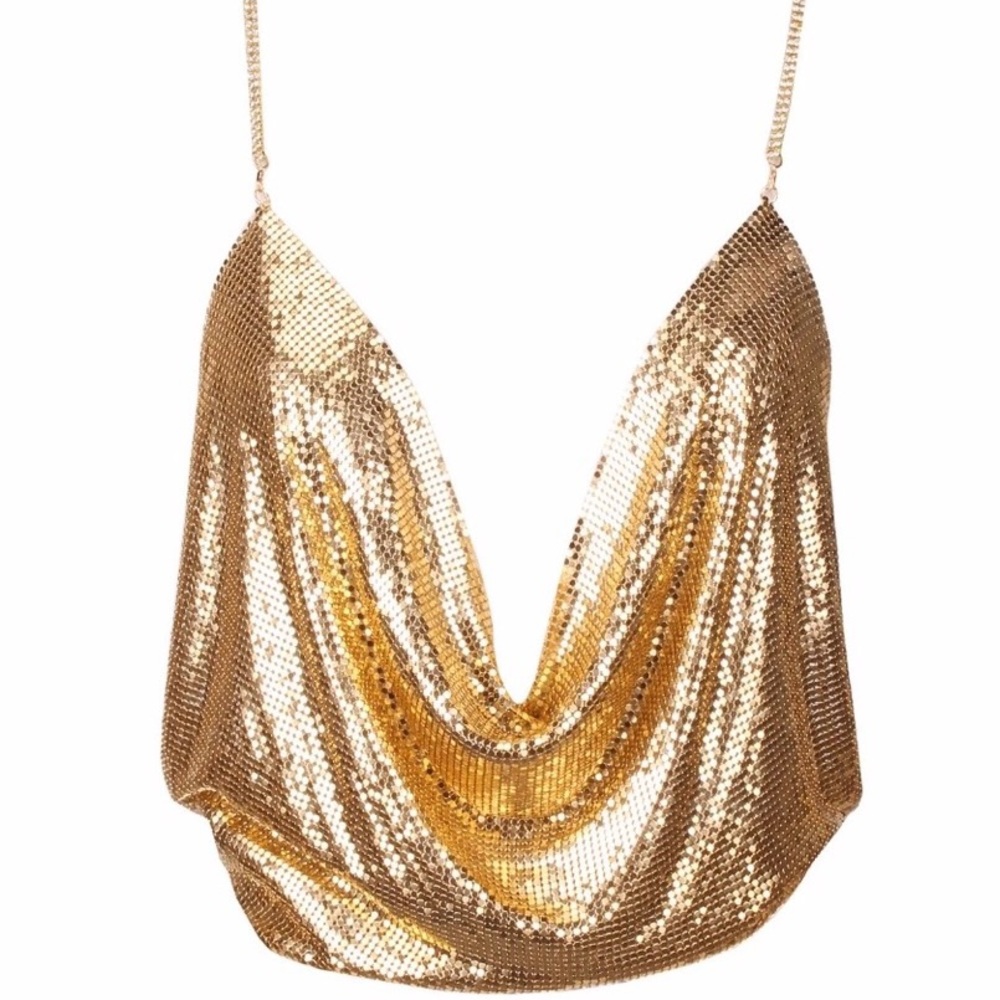 Gold Metallic Plunge Top Diamond Body Chains