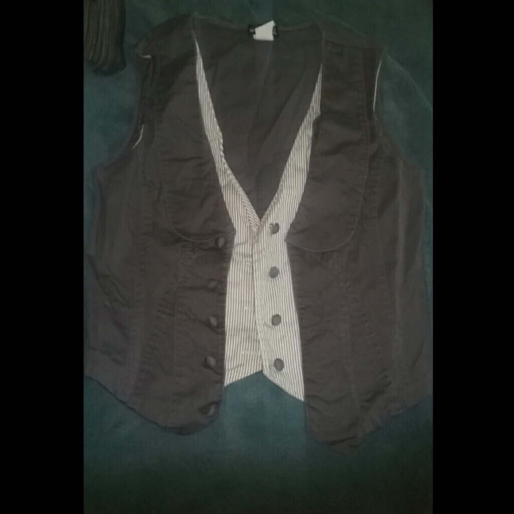 Gray and white button up vest