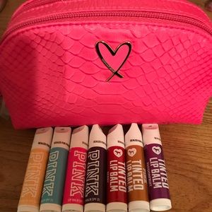 7 VS PINK Lip Balms And Bag