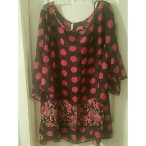 Black & pink polka dot floral cover-up