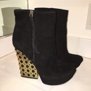 Black & Gold Embellished Heeled Boots