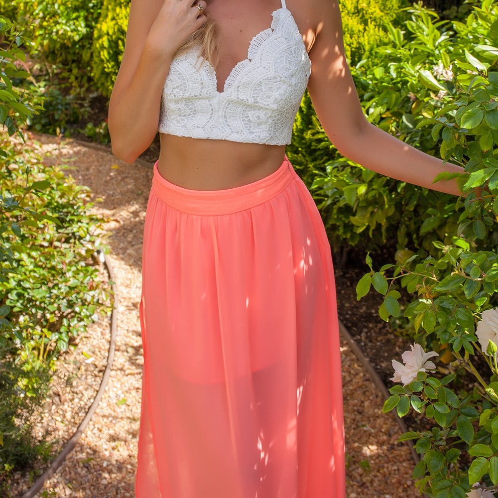 Under skies long chiffon bright peach skirt Size S