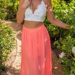 Under skies long chiffon bright peach skirt Size S