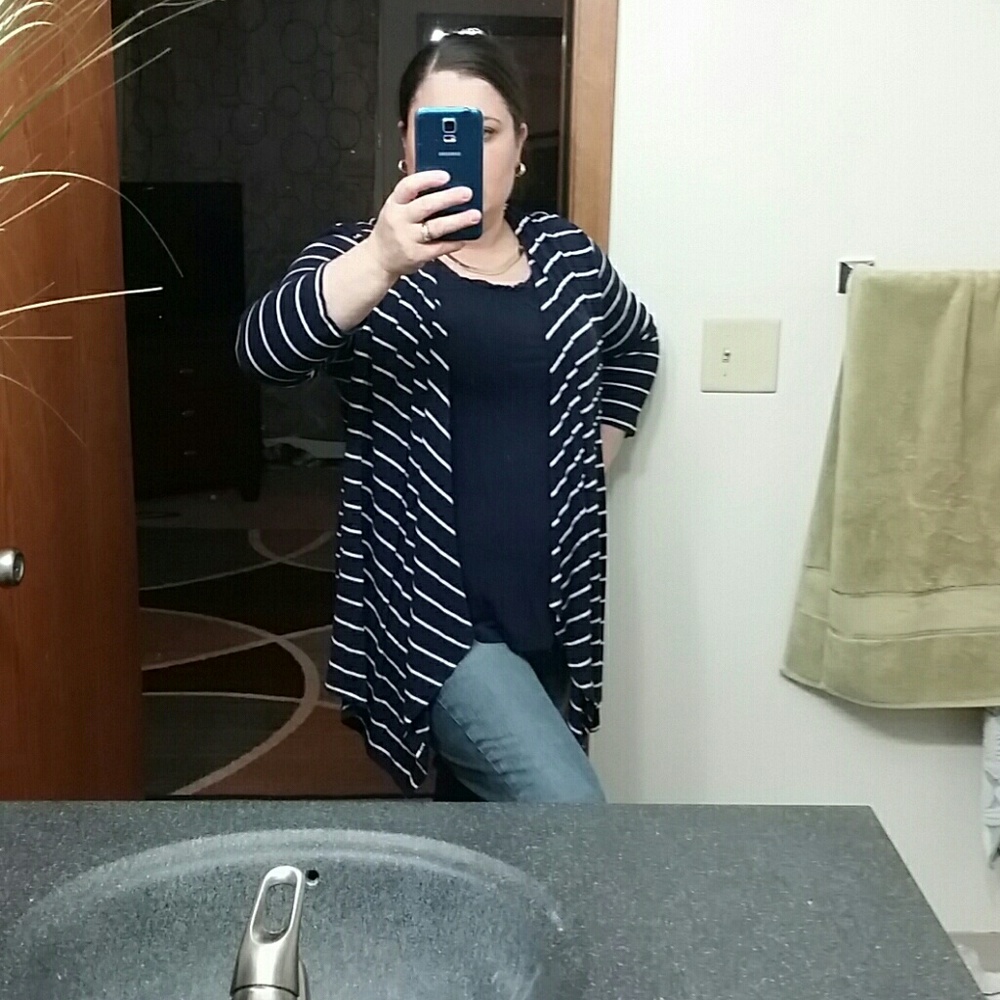 Apt 9 navy blue and white striped cardigan/shirt