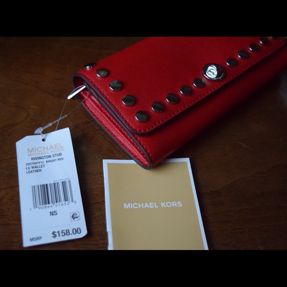 Michael Kors Red Rivington Stud Large Wallet - NEW