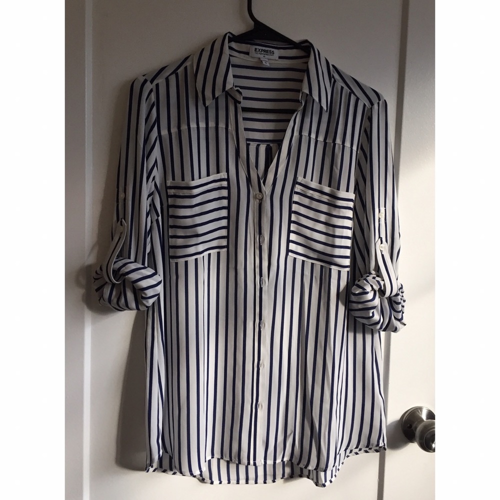 Express Navy Stripe Popular Work Portfolio Shirt