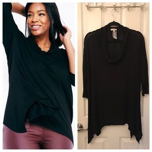 Plus Size Black Funnel Neck Tunic