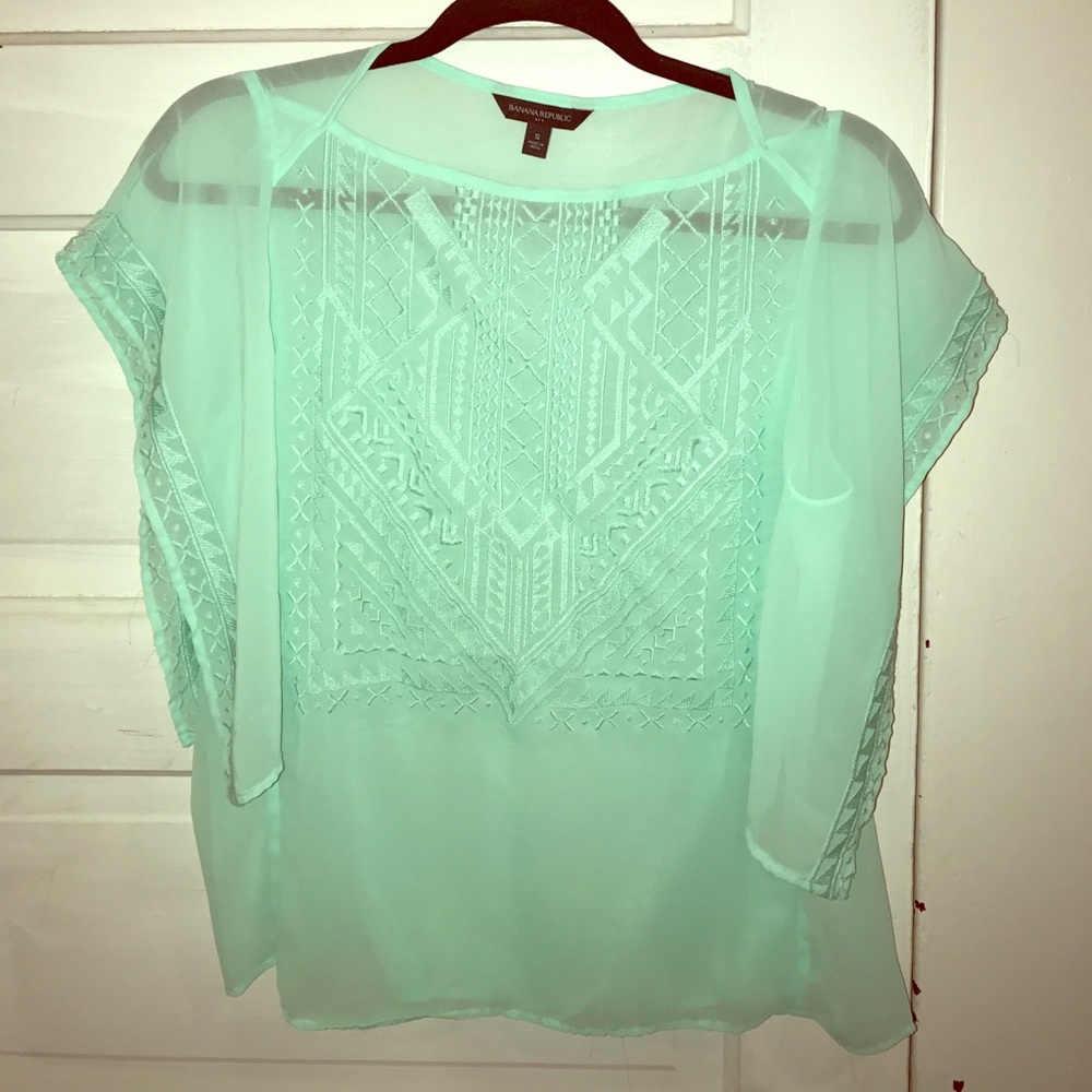 Banana Republic Mint Embroidered Blouse (S)