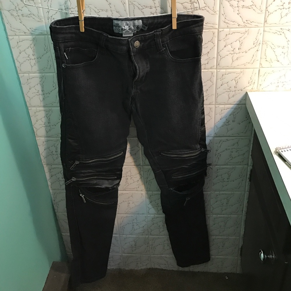 Black Leather and Zippered Jeans
