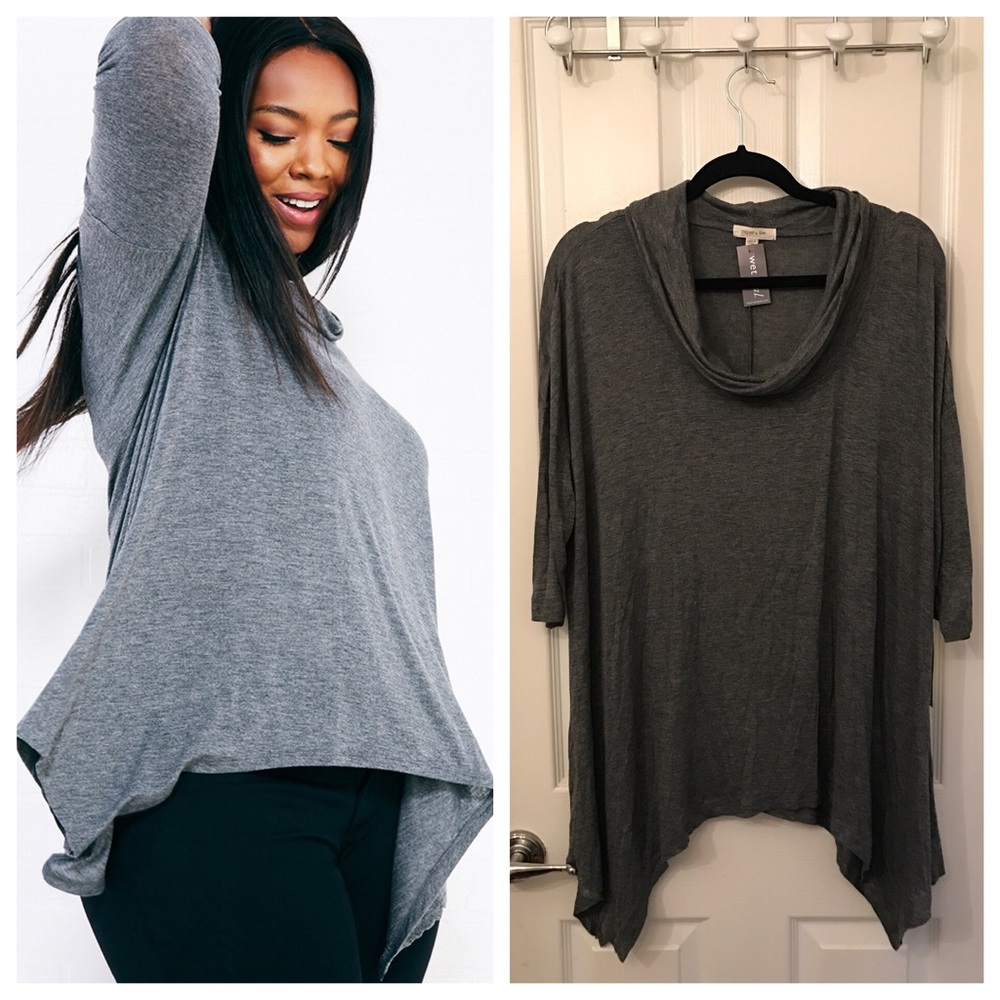 Plus Size Gray Funnel Neck Tunic