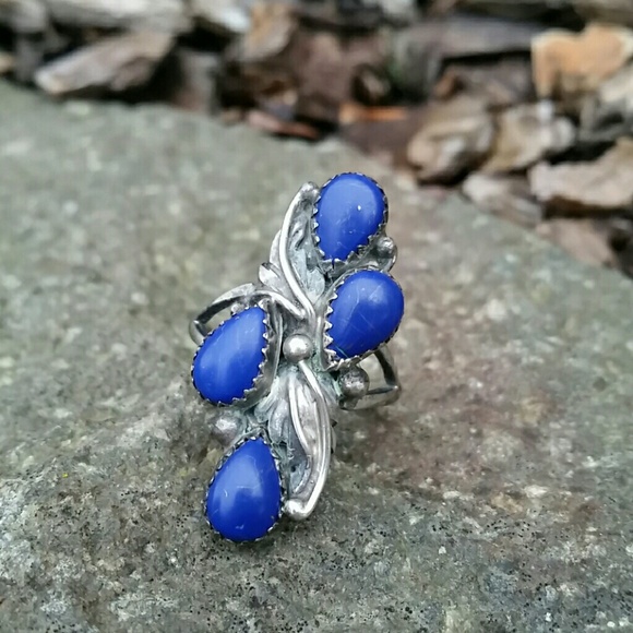 RESERVED Navajo Sterling Silver Lapis Ring Sz 9.5 - Picture 3 of 5
