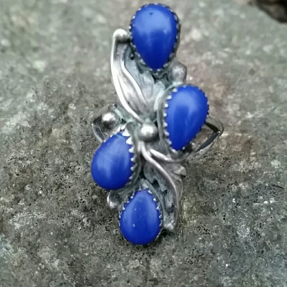 RESERVED Navajo Sterling Silver Lapis Ring Sz 9.5 - Picture 2 of 5