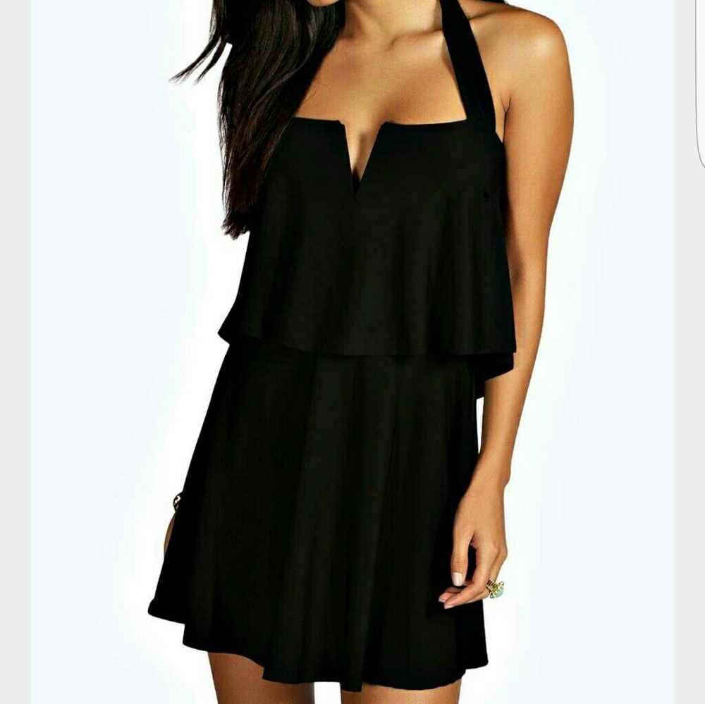 Black Halterneck Plunge Slinky Dress, US8