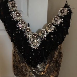 Ostrich crystal backless top