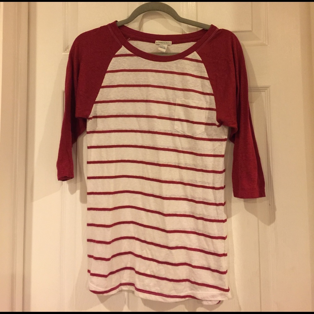 Forever 21 maroon striped baseball T
