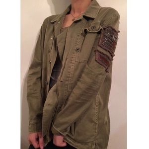 Free People Embellished Military Shirt Jacket
