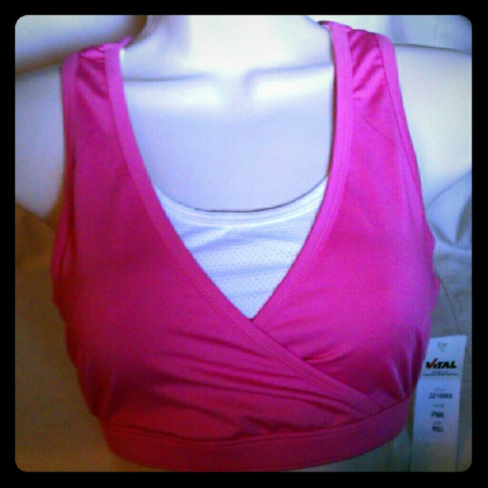 Beautiful active fitness pink white wrap front Sexy top