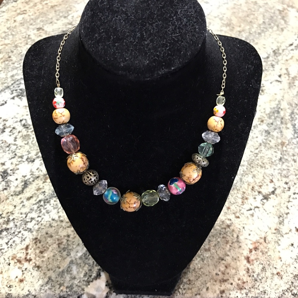 Multi color vintage look bronze tone necklace